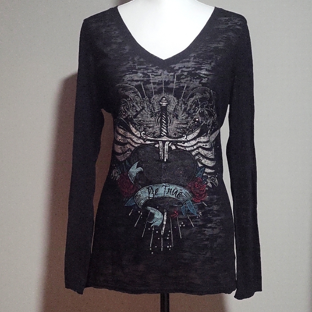 Rock & Republic black "Be True" tee, Medium